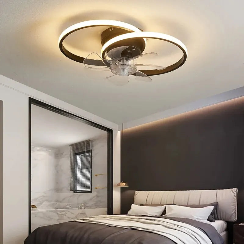 Modern Ceiling Fan with Light Smart Lamp Fan with Remote and APP Control for Bedroom Indoor LED Ceiling Fans Chandeliler