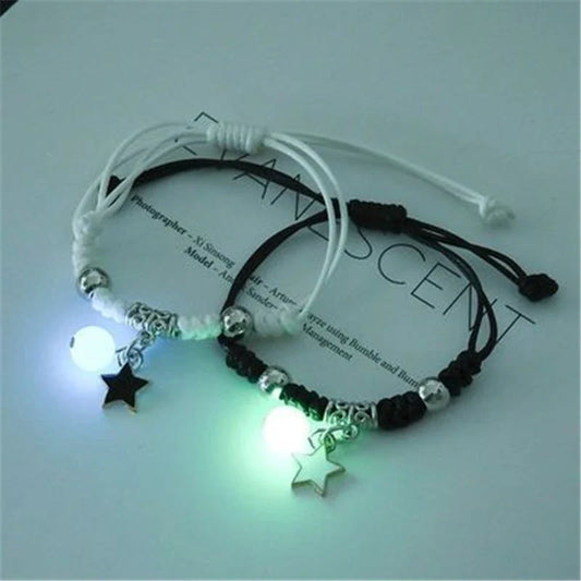 2024 Luminous Cat Star Moon Bracelet Couple Charm Handmade Adjustable Rope Matching Friend Bracelet Infinite Love Jewelry Gifts