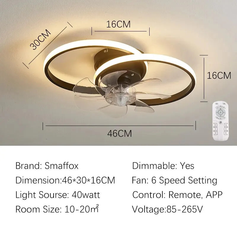 Modern Ceiling Fan with Light Smart Lamp Fan with Remote and APP Control for Bedroom Indoor LED Ceiling Fans Chandeliler